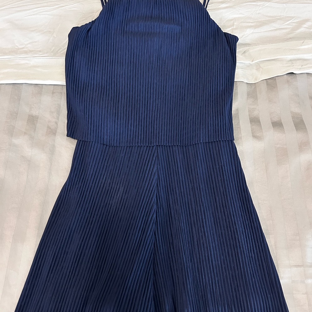 Elegant Navy Blue Pleated Jumper